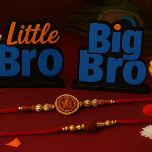 Big Bro – Little Bro Rakhi Combo with MDF Stand | Ganesha & Rudraksha Rakhi Set