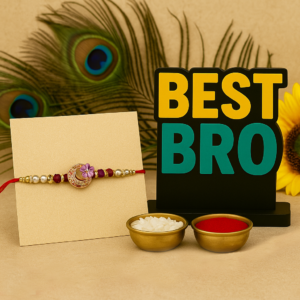PRAMONITA Traditional Raksha Bandhan Gift Set, Decorative Showpiece with Best Bro Plaque And Rakhi Green and Yellow | Rakhi Gift For Brother