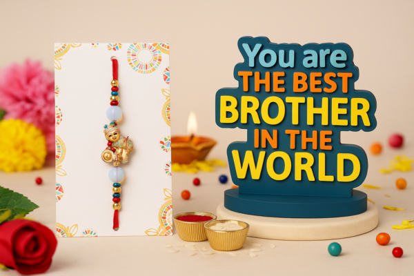 Best Brother in the World Rakhi Gift Set with Cute Rakhi, Standee & Roli Chawal | Raksha Bandhan Special