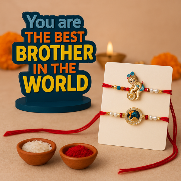 Best Brother Twin Rakhi Gift Set with Standee, Roli Chawal & 2 Designer Rakhis | Raksha Bandhan Special
