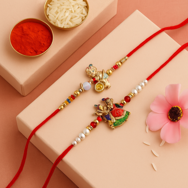 Big Bro & Little Bro Rakhi Gift Set with Krishna Rakhis, MDF Standees & Roli Chawal | Raksha Bandhan Special - Image 5